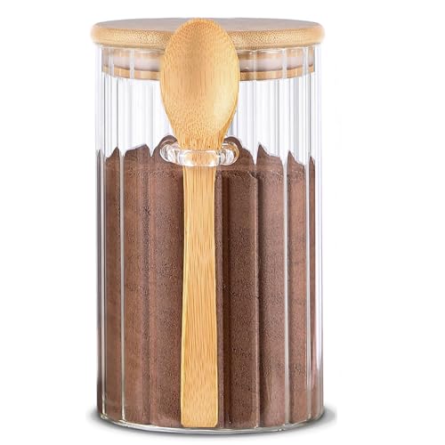 Steviieden 24 FL OZ Airtight Glass Jar with Bamboo Spoons Lids Overnight Oats Container Decorative Coffee Bar Food Storage Jar Cereal Nuts Salts Coffee Tea Flour Sugar Container Spice Jar