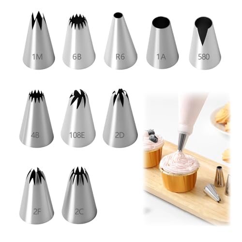 10 Pièces Grosse Douille Pâtisserie, Douille Pâtisserie Professionnelle Inox, Embout Poche à Douille Pâtisserie, Ustensiles à Pâtisserie pour Cupcakes...