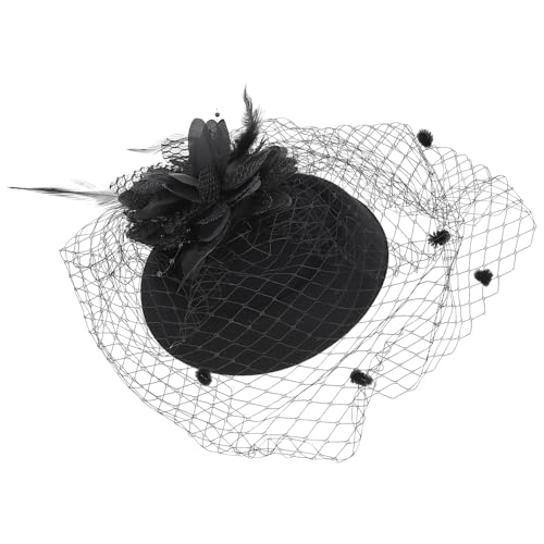 Holibanna Tocado Vintage para Mujer con Velo y Plumas Sombrero Pastillero Elegante para Bodas Fiestas de Cóctel y Té Adorno de Cabeza Estilo Años Negro