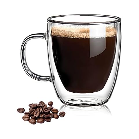 Nachell 1 Piece 16 Fl.Oz. Large Double Wall Clear Glass Coffee Mug with Lid Insulated Borosilicate Glass Cup for Latte Cappuccino Tea Drink (1Pack-16O.z.) Cover