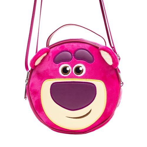 Disney Vegan Leather Round Crossbody Bag with Adjustable Straps, Pixar, Toy Story Lotso Face Character Close Up Furry, Dark Pink2