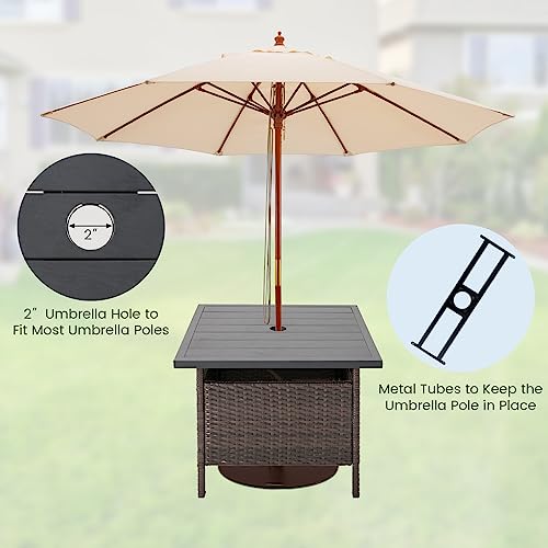 Happygrill Patio Umbrella Table Stand, Outdoor Side Table With Umbrella Hole, Pe Wicker Frame, Rattan Bistro Table, Umbrella Table Base For Patio Garden Deck Poolside #TOP7