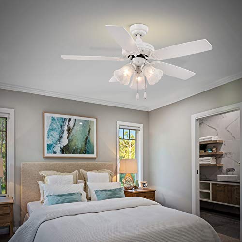 Fansose 42-Inch Ceiling Fan Industrial Indoor Ceiling Fan for Bedroom and Dining Room Wood Blade Noiseless Reversible ETL Test Pull Switch Brushed White.