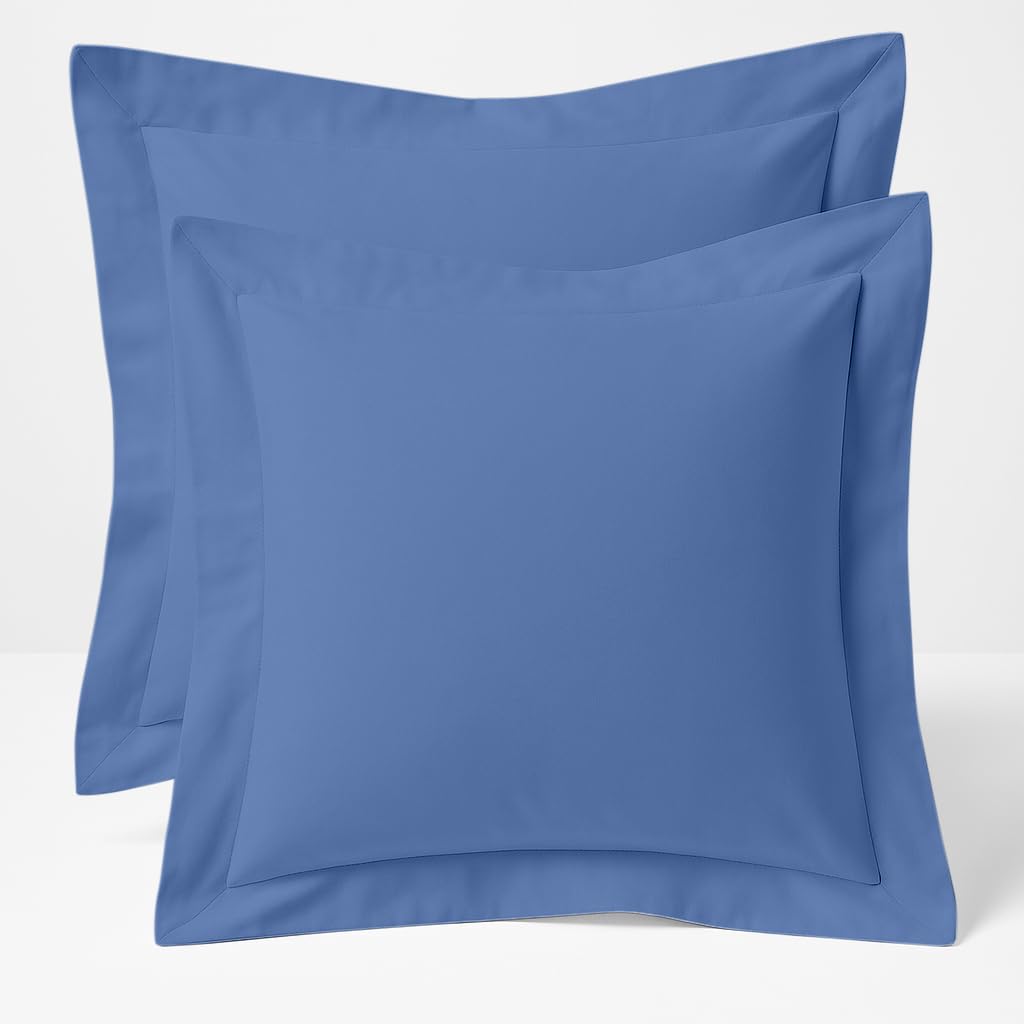 Comfort Beddings Medium Blue 2 Pack Oxford Pillowcases – 65X65cm Continental Euro Pillow Covers – 100% Egyptian Cotton – 620 Thread Count Sateen – Square Pillow Cases With Envelope Closure – Hotel Quality