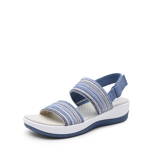 DREAM PAIRS Sandalias Deportivas Planos Mujer Zapatos de Tacón Cuña con Suela Ligera EVA Tranpirables para Paseo Playa Viaje,Size 38.5,Azul,DWUMFS2522
