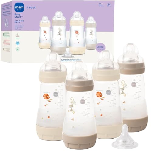 MAM 9oz Easy Start Anti-Colic+ Vented Baby Bottles, 2+ Months, 4 Pk, Unisex