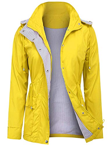 UUANG Women's Military Jacket Rain Repellent Water-Resistant Trench with Hood (Yellow,M)