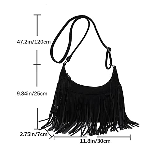 Women Shoulder Bag, Fringed Handbag, Retro Tote, Adjustable Strap for Work3