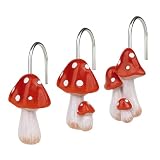 Sunlit Dekorative Duschvorhang-Haken, niedliche Duschvorhangringe für Badezimmer, Harz, Landhaus-Dekor, Duschvorhang-Haken für Kinder, 12 Stück, Rot