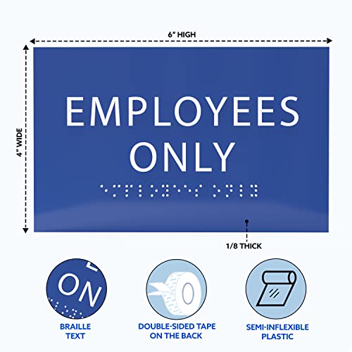 Ada Central Signs - 6" X4" Employees Only Sign - Ada Compliant Tactile Graphics Grade 2 Braille Text | Wall Mount Plastic Signs For Shopping Malls, Offices, Hotels, Schools, Apartments & Restaurants #TOP2