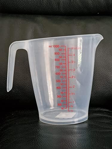 1L Clear Plastic Measuring Jug / 1000ml Transparent Measurements Displayed in Ml, Cl, Fl Oz and Pints Angled Grip Handles & Easy to Read Measurements Perfect for Kitchen Baking & Cooking