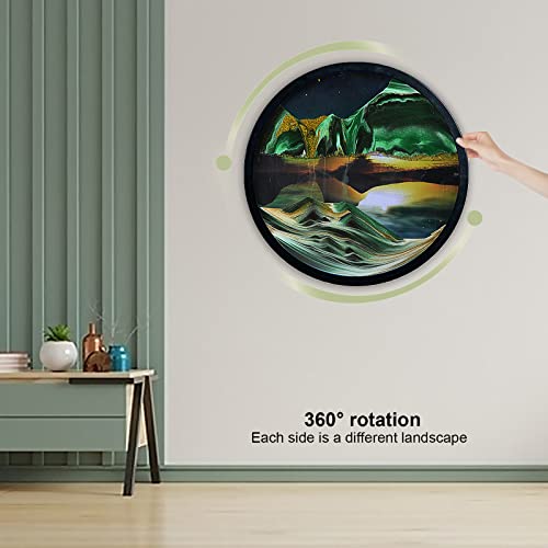 17.3'' Moving Sand Art, 3D Sand Painting Wall Art Deep Sea Sandscape Living Room Decoration, 360° Rotate, Glass Crafts Solid Wood Frame, Relaxing Mood Home Office Work Decor (Green) #TOP1