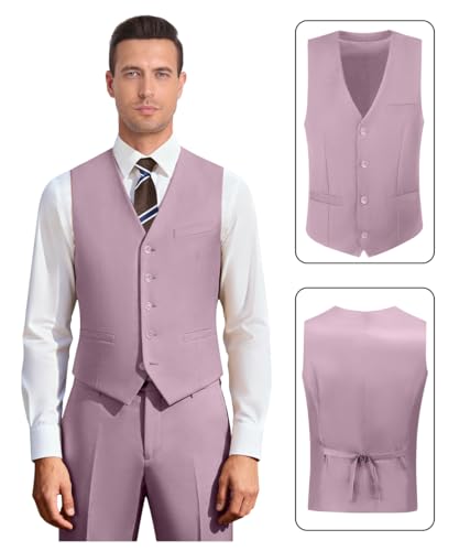 Image of Men's 3 Piece Slim Fit Suit Set, Two Button Blazer Solid Jacket Vest Pants Wedding Business Suit