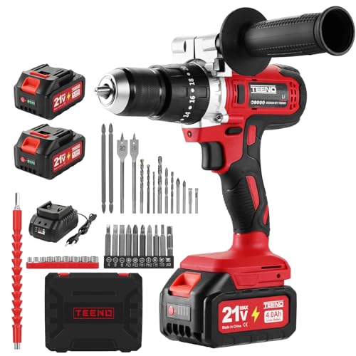 TEENO Trapano a Percussione a Batteria 21V, 90 Nm Avvitatore a batteria con spazzole,Compatibile con...