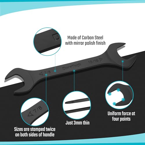 Image of DURATECH Super-Thin Open End Wrench Set, SAE, 8-Piece, 1 /4 inch to 1-1 /16 inch | Slim Wrench Set, Black Electrocoat, Rolling Pouch