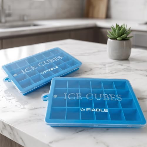 Image of FiABLE Premium Silicone Ice Tray with lid | 24 Small 1inch Ice Cubes, Flexible and Easy Release, BPA Free, FDA Approved Silicone - Set of 2 Trays