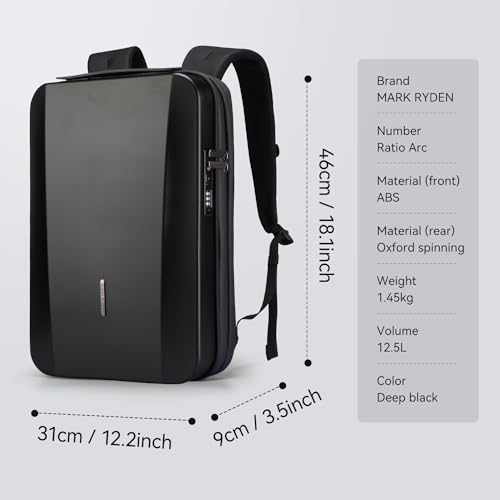 MARK RYDEN Laptop Backpack for Men, Hard Shell Anti-Theft Backpack with TSA Approved Lock and USB Charging Port, Business Backpack for Working, Commuting