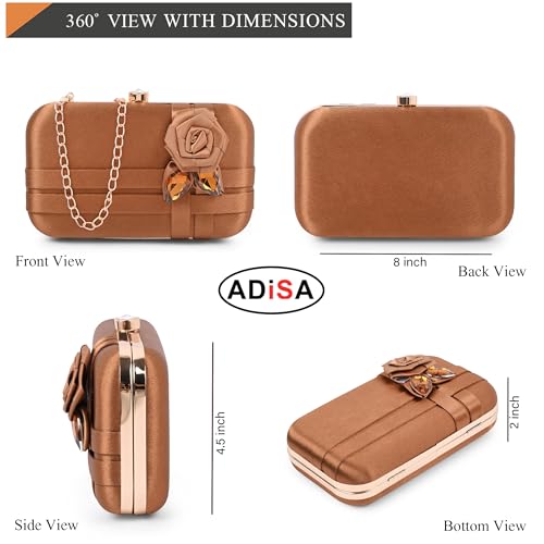 Image of ADISA Studded flower formal party clutch with pearl handle and gold chain for women and girls (CL111)