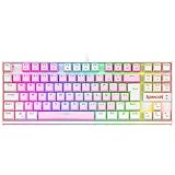 TECLADO MECANICO GAMER RGB REDRAGON KUMARA ROSA E BRANCO COM SWITCH AZUL