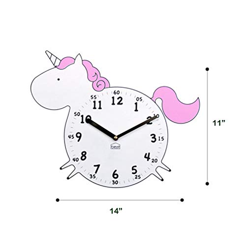 Bezit Silent Kids Wall Clock - Unicorn Wooden Clock For Home, Nursery, Office, Baby Room - Non-Ticking, Decorative, Cute (Pink Unicorn) #TOP5