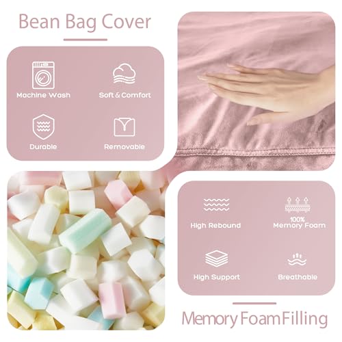 HABUTWAY Bean Bag Chair: Giant 4' Memory Foam Furniture Bean Bag Chairs for Adults with Microfiber Cover 4Ft (Pink)