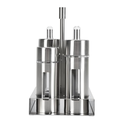 Sunicon 3Pcs Spice Shaker, 304 Stainless Steel Semi See Through Oil Bottle Western Restaurant Home Barbecue Pepper Bottle Salt Cylinder for Restaurant Home BBQ (4 Bottle)