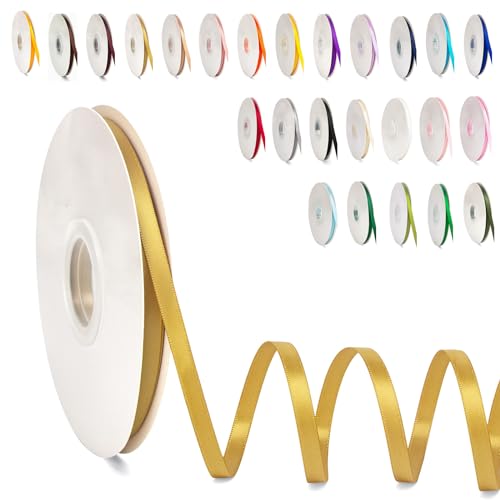 POPOYU Luxury Gold Satin Ribbon 6mm for Gift Wrapping Crafting, Party Cake Decoration
