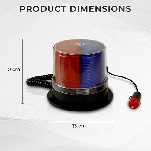 Image of Robustt Emergency Safety Light | High Intensity Red Blue Revolving 12V LED Emergency Rotating Beacon Warning Light with 12V DC Plug
