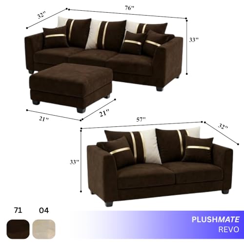 Image of Vero Plush Comfort Sofa Set | 3 Seater + 2 Seater with Ottoman | Luxury Velvet Suede Fabric | Modern Living Room Sofa | Dark Brown