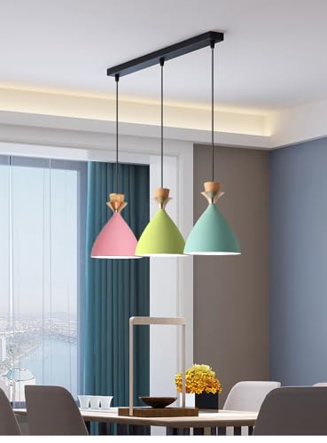 Image of Aluminium 3 Light Linear Hanging Bell Shade Light (Pink, Aqua Blue, Moss Green)