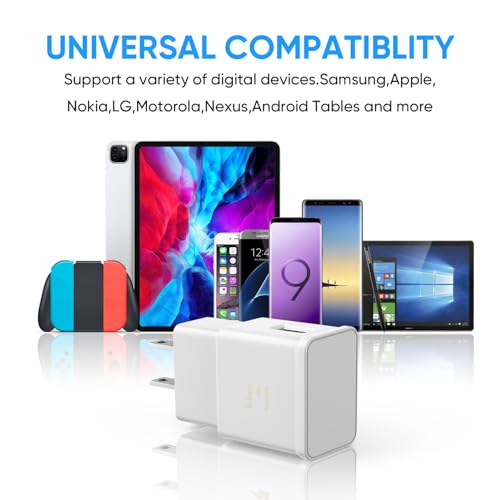 Image of Adaptive Fast Charging Block USB Wall Charger Adapter Fits Samsung Galaxy S25 /S24 /S23 /S22 /S22 Ultra /S21 /S20 /S10 /S9 /S8 /S7 /Edge /Note 10 Quick Charge (White, 2 Pack)