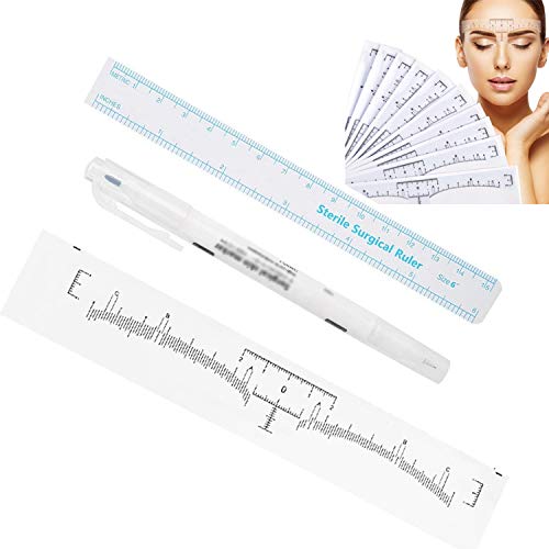 YouU 1 Set of Tattoo Markers Skin Marker Positioning Pen Permanent Makeup Body art Beauty Tool with a Sterile Surgical Ruler and 20 Pcs Eyebrow Ruler Disposable Adhesive Eyebrow Sticker (0.5/1.0mm)