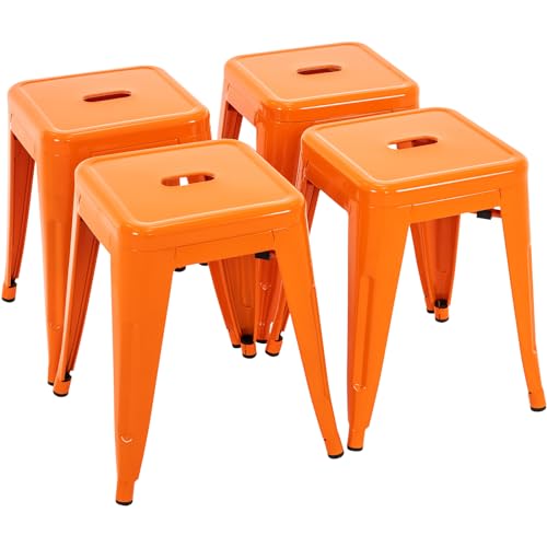 Image of Brage Living 18 Inch Industrial Metal Stools Set of 4, Stackable Classroom Stools, Backless Metal Dining Chairs for Indoor Outdoor, Kitchen Short (Orange)