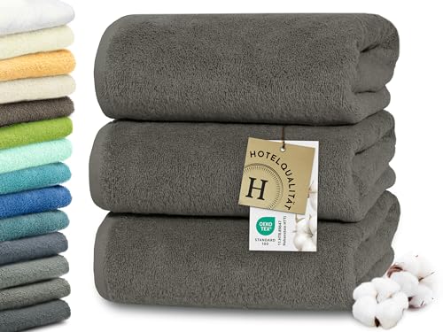 ZOLLNER 3er Set Duschtücher in 70x140 cm - besonders weiche und saugstarke Handtücher in Taupe - mit praktischem Aufhänger - waschbar bis 95°C - Baumwolle - Hotelqualität