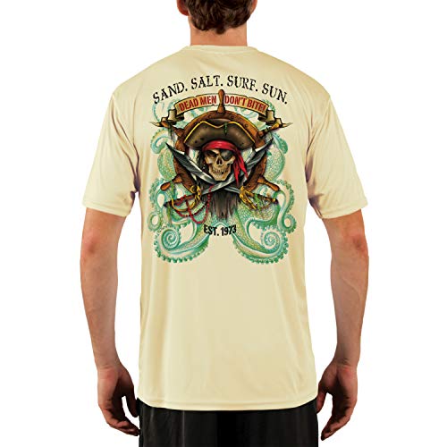 SAND.SALT.SURF.SUN. Pirate Octopus Men's UPF 50+ UV Sun Protection Performance Short Sleeve T-Shirt XXX-Large Pale Yellow