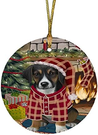 Summertime Tropical Island Beach American Foxhound Dog Round Flat Ornament - Pet Decorative Hanging Ornaments for Christmas X-mas Tree Decorations - 2.75" Round Flat Ceramic Christmas Ornament POR1234