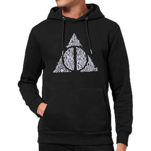 Image of Official Harry Potter Deathly Hallows Text Adults Hoodie - Black - S