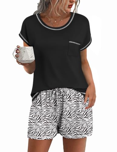 Ekouaer Womens Pajama Sets 2 Piece Pjs Short Sleeve Top and Shorts