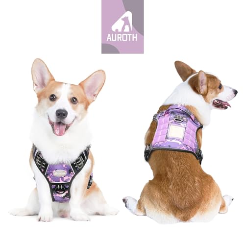 Image of Auroth Tactical Dog Harness for Small Medium Large Dogs No Pull Adjustable Pet Harness Reflective K9 Working Training Easy Control Pet Vest Military Service Dog Harnesses (M, Purple Camo)