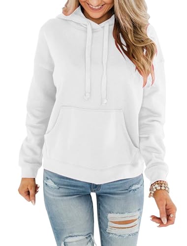 Timuspo Basic Hoodie Oberteil Damen Lange Ärmel Weiss Casual mit Kordelzug...