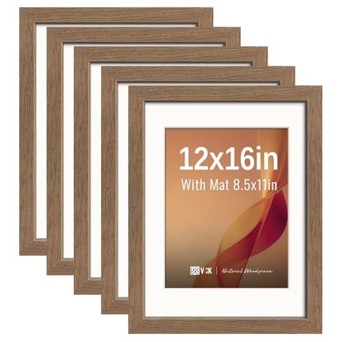 Image of VCK 12x16 Picture Frame 5 Pack, Walnut Exclusive Wood, HD Glass, for Print