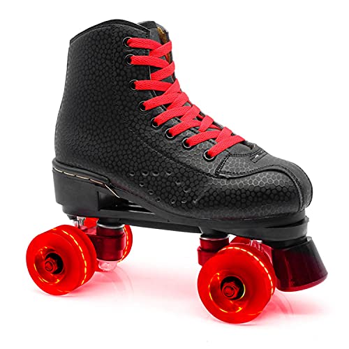 JianJud Rollschuhe PU Leder High-top für Indoor Outdoor Rollschuhe Klassische 4 Rollen Skating Roller Leder Skates Glänzend Rollschuhe für Damen Herren Jungen Mädchen B,43