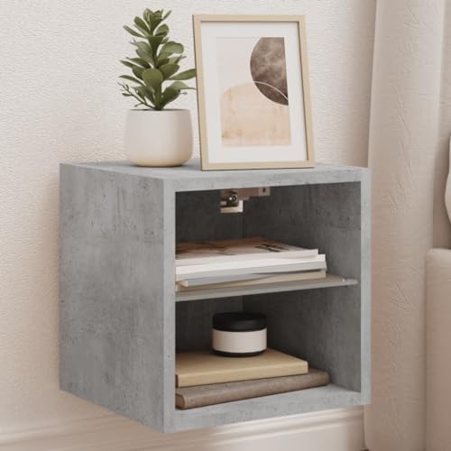 GeenYuu Meuble TV Mural Gris béton en Bois d'ingénierie 30x28,5x30 cm avec lumières LED RVB étagère en Verre Rangement Salon multimédia Design Moderne...
