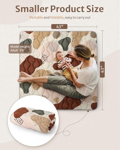 Image of Blissful Diary Portable Baby Play Mats for Floor, Thicker Cushioned Foldable Baby Crawling Mat for Indoor Outdoor, Non-Slip & Washable Kids Playmat for Tummy Time Activity, Boho 43 inch X 43 inch