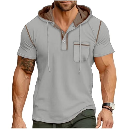 T-shirt à capuche homme uni avec poches haut décontracté d'été