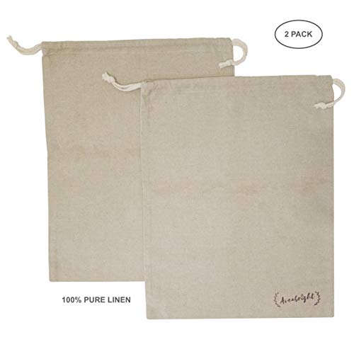 Linen Bread Bags For Homemade Bread Large Drawstring Bags - 100% Pure Flax Linen (No Cotton Blend) Reusable Bread Bags, Linen Laundry Bags, Zero Waste Produce Bags & Other Uses (14X18 Inch, Pack Of 2) #TOP1
