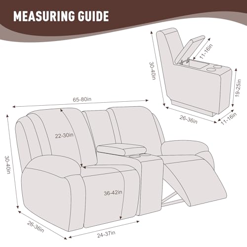 Image of KinCam Loveseat Recliner Covers with Middle Console Slipcover, Recliner Sofa Covers 2 Seat Couch Cover Stripe Jacquard Furniture Protector Covers with Elastic Bottom for Kids, Pets (Brown)