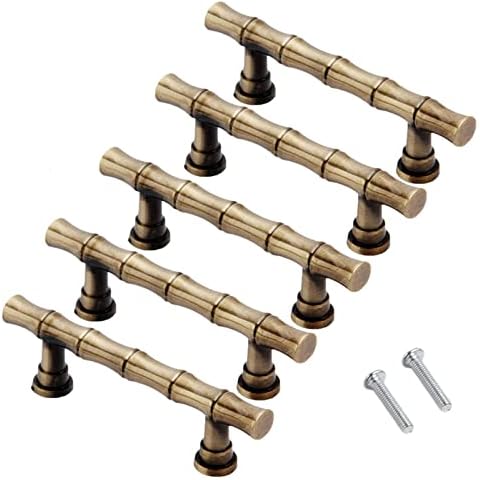 Pull Handles for Drawer Cabinet Handle Furniture Pull Knob Retro Bamboo Zinc Alloy Antique Brass Decorative 64mm Cover