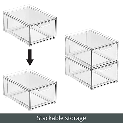 mDesign Plastic Bathroom Organizer Bin w/Pull Out Drawer - Slim Stackable Storage Container for Bathroom Accessories - Perfect for Organizing Bathroom Cabinet - Lumiere Collection - 8 Pack - Clear by mDesign - Image 5