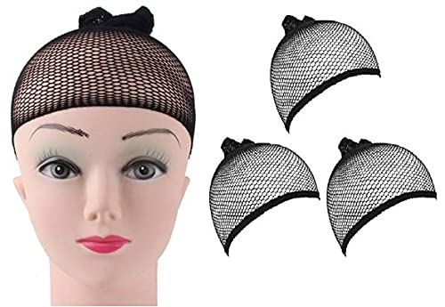 Fully Stretchable Hair Wig Cap For Women and Men Lace Wig Cap Mesh Net, Full Head Cover Net Wig Caps Black (Set of 3)-image-41